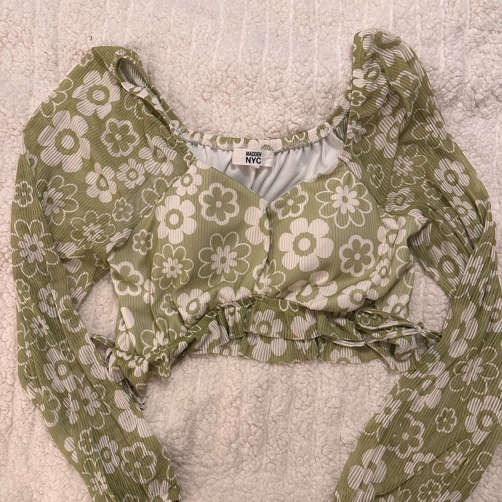 Madden NYC Green Floral crop Top